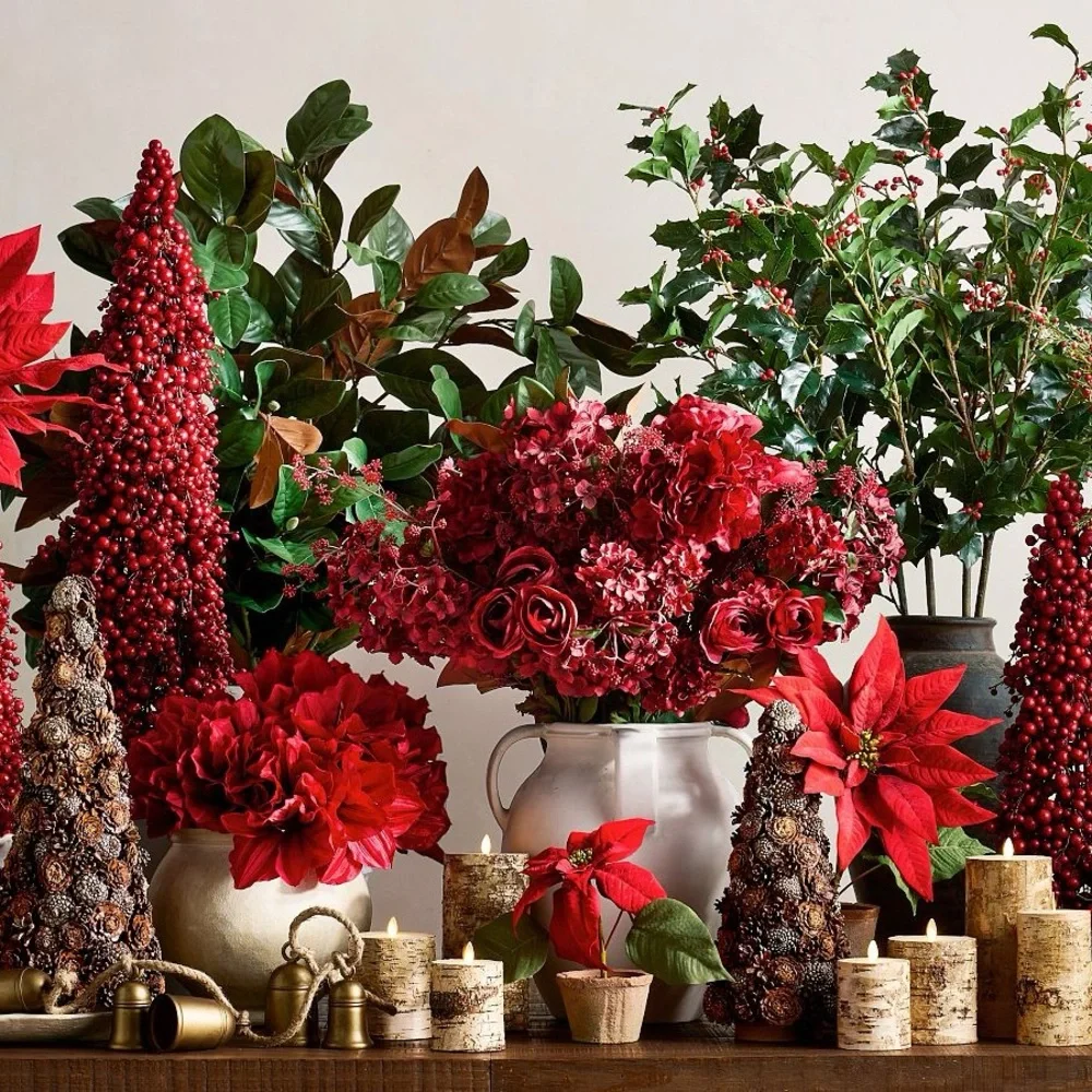 NWT / Pottery Barn Faux Elevated Red Floral Bundle